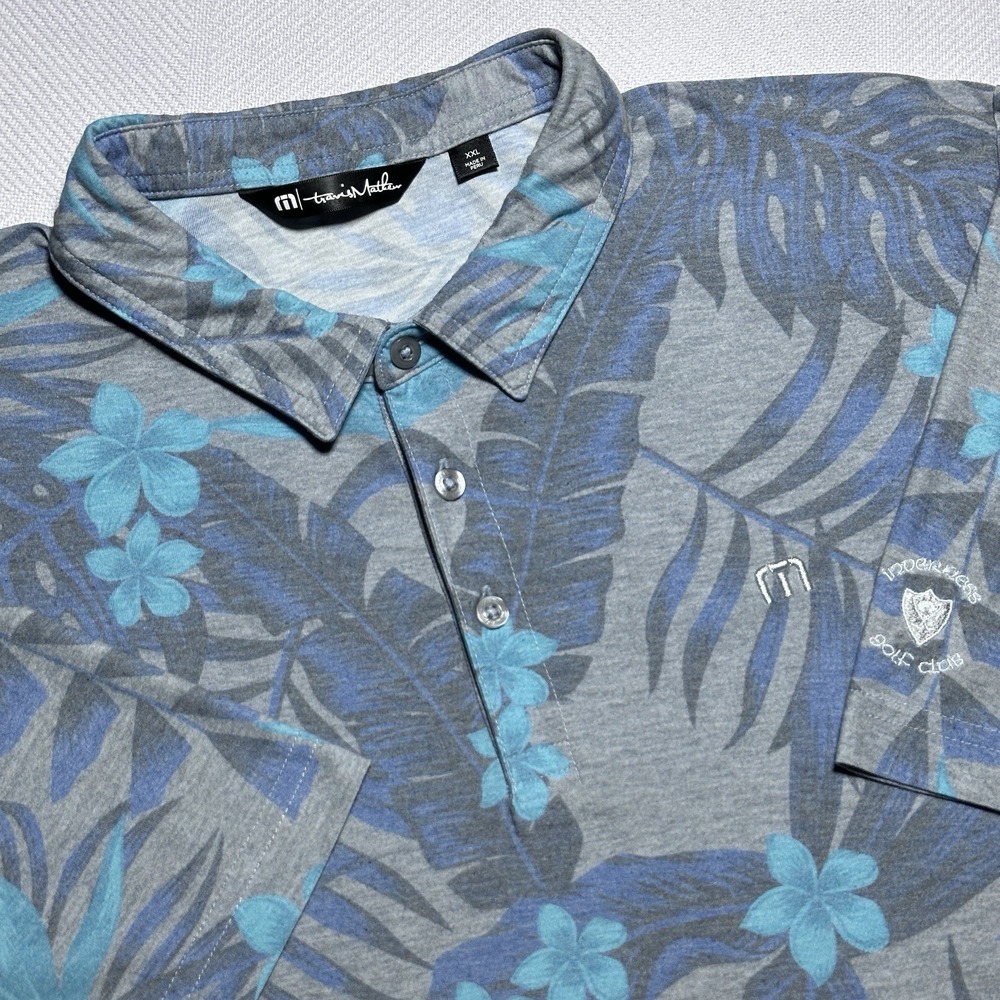Travis Mathew Golf Polo Mens Large 2XL Tropical Floral Palm Leaves Inverness GC